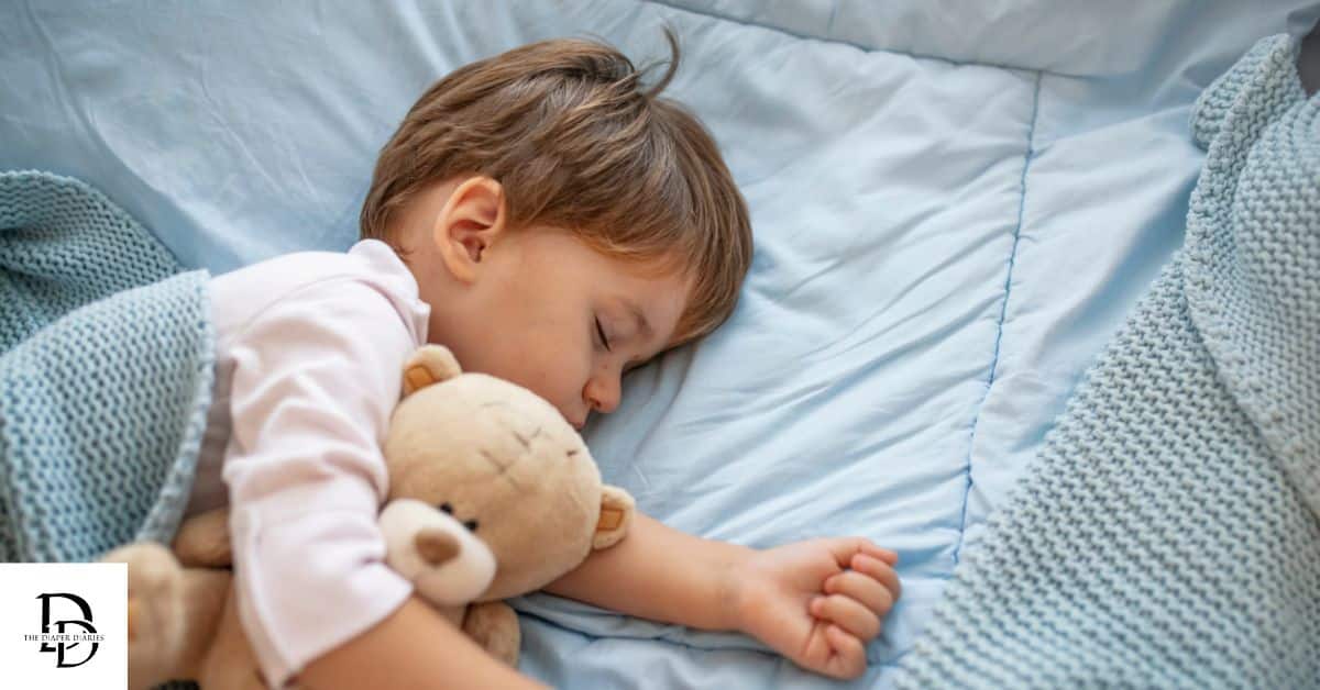 Peaceful toddler sleeping in bed at night, illustrating effective toddler sleep solutions and an early bedtime routine.
